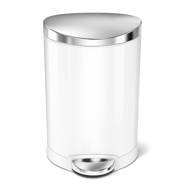 6 Liter/1.6 Gallon Semi-Round Bathroom Step Trash Can, White Steel